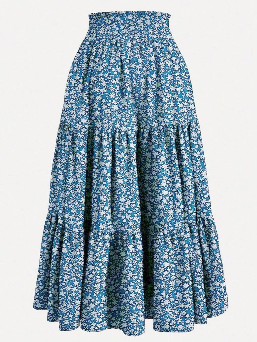 Blue Casual Women's Ditsy Floral Layered Ruffle Elastic Waist Vacation Skirt